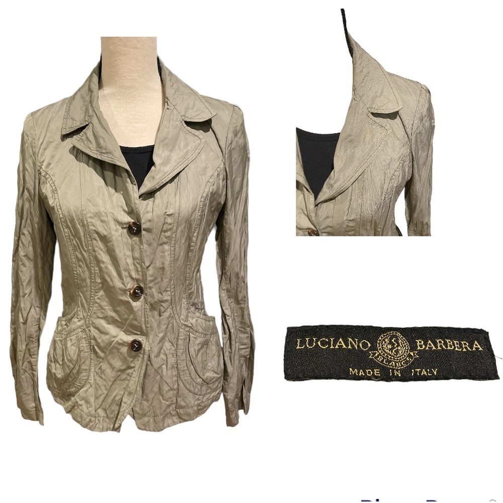Luciano Barbera Taupe 3B Crinkle Jacket Size 44